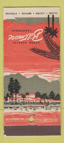 Matchbook Cover - Santa Barbara CA Biltmore Hotel WORN 30 Stick