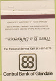 Matchbook Cover - Central Bank of Glendale CA 40 Strike