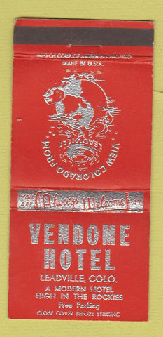 Matchbook Cover - Vendome Hotel Leadville Colorado 30 Strike