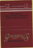 Matchbook Cover - Greggory's Restaurant Oak Ridge TN 40 Strike