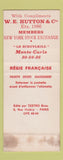 Matchbook Cover - Monte Carlo Semaine Americaine 1966 France SAMPLE WEAR
