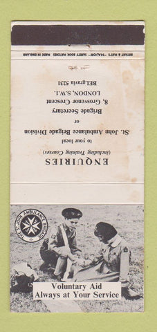 Matchbook Cover - Voluntary Aid St John Ambulance London UK WORN 30 Strike