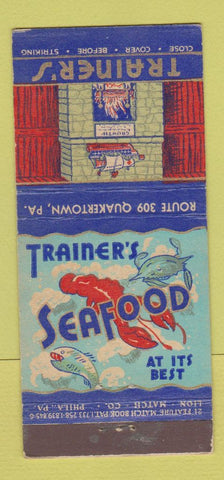 Matchbook Cover - Trainer's Seafood Quakertown PA 21 Strike Feature