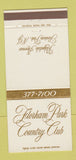 Matchbook Cover - Florham Park Country Club NJ 30 Strike