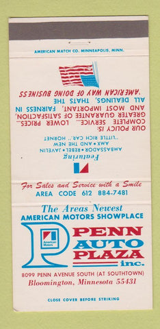 Matchbook Cover - Penn Auto Plaza American Motors Bloomington MN 30 Strike