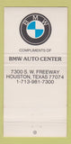 Matchbook Cover - BMW Cars Houston TX  30 Strike