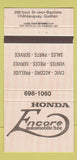 Matchbook Cover - Encore Honda Chateauguay QC 30 Strike