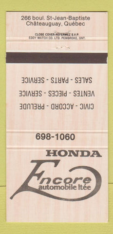 Matchbook Cover - Encore Honda Chateauguay QC 30 Strike