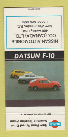 Matchbook Cover - Nissan Datsun F-10 New Westminster BC 30 Strike