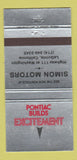 Matchbook Cover - Simon Motors Pontiac LaQUinta CA WEAR 30 Strike