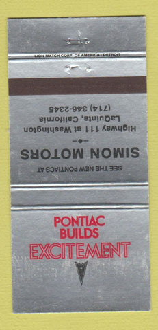 Matchbook Cover - Simon Motors Pontiac LaQUinta CA WEAR 30 Strike