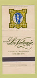 Matchbook Cover - Hotel La Valencia La Jolla CA girlie 30 Strike