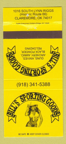 Matchbook Cover - Bill's Sporting Goods Claremore OK Guns girlie 30 Strike