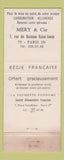 Matchbook Cover - Solex Carburetors France Mery & Cie imprint Paris