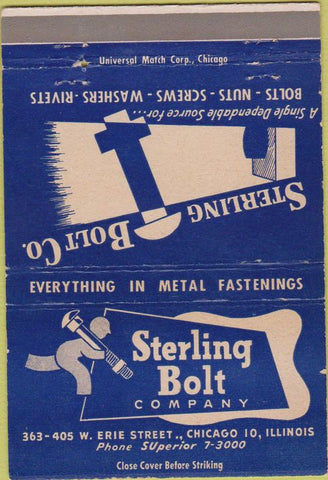 Matchbook Cover - Sterling Bolt Co Chicago IL 40 Strike