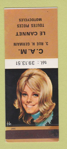 Matchbook Cover - Cam Le Cannet Motorcycles girlie France SAMPLE WEAR