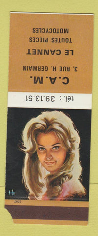 Matchbook Cover - CAM Le Cannet Motorcycles girlie France SAMPLE POOR STRIKER #2