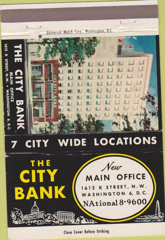 Matchbook Cover - City Bank Washington DC 40 Strike