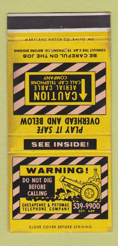 Matchbook Cover Call Before Digging Chesapeake Potomac Telephone WEAR 30 Strike