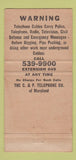 Matchbook Cover Call Before Digging Chesapeake Potomac Telephone WEAR 30 Strike