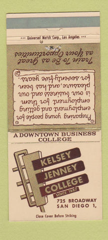 Matchbook Cover - Kelsey Jenney College San Diego CA 30 Strike