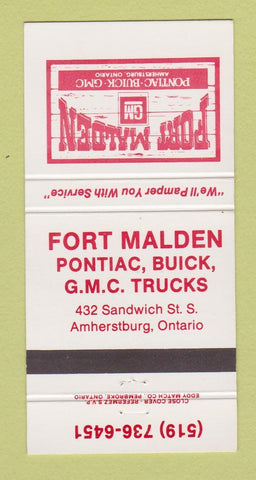 Matchbook Cover - Fort Malden Pontiac Buick GMC Amherstburg ON 30 Strike