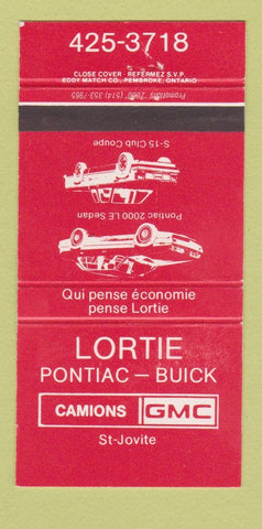 Matchbook Cover - Lortie Pontiac Buick St Jovite QC  30 Strike