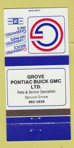 Matchbook Cover - Grove Pontiac Buick Spruce Grove AB 30 Strike