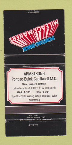 Matchbook Cover - Pontiac Buick Armstrong New Liskeard ON WEAR 30 Strike