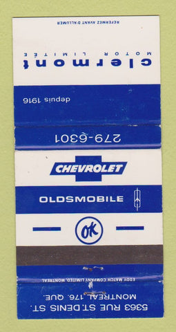 Matchbook Cover - Clermont Motors Chevrolet Oldsmobile Montreal QC 30 Strike