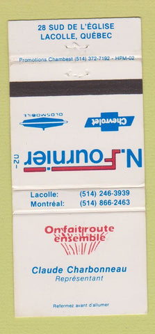 Matchbook Cover - N Fournier Chevrolet Oldsmobile Montreal QC Lacolle 30 Strike
