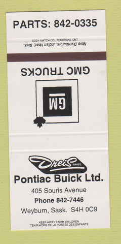 Matchbook Cover - Dreis Pontiac Buick Weyburn SK SAMPLE 30 Strike