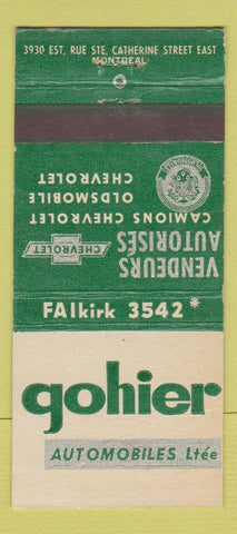 Matchbook Cover - Gohier Chevrolet Montreal QC 21 Strike Feature