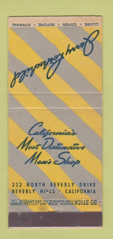 Matchbook Cover - Jerry Rothschild Men's Clothes Beverly Hills CA 30 Stick