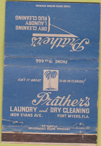 Matchbook Cover - Prather's Dry Cleaning Fort Myers FL WORN 40 Strike