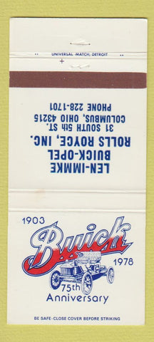 Matchbook Cover - Len Immke Buick Opel Rolls Royce Columbus OH 1978 30 Strike