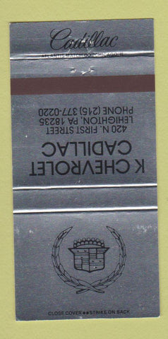 Matchbook Cover - K Chevrolet Cadillac Lehighton PA 30 Strike