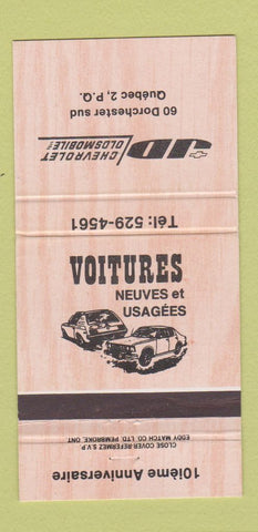 Matchbook Cover - JD Chevrolet Oldsmobile Quebec QC 30 Strike