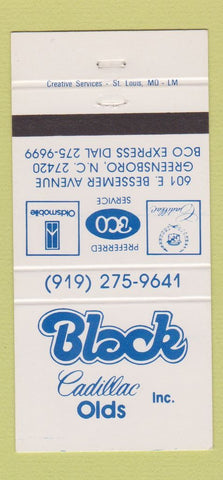 Matchbook Cover - Black Cadillac Oldsmobile Greensboro NC 30 Strike