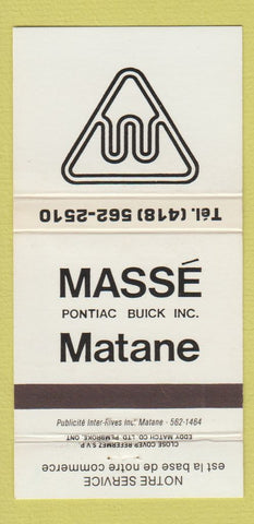 Matchbook Cover - Masse Pontiac Buick Matane QC WEAR 30 Strike