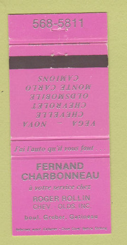 Matchbook Cover - Roger Rollin Chevrolet Oldsmobile Gatineau QC 30 Strike