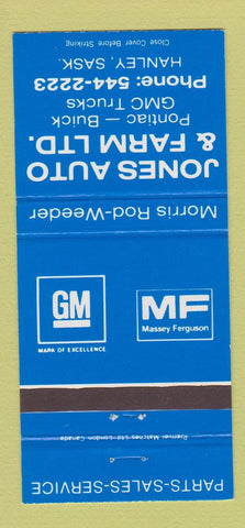 Matchbook Cover - Ponatic Buick GMC Massey Ferguson Tractors Hanley SK 30 Strike