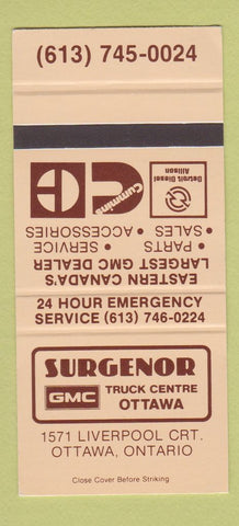 Matchbook Cover - GMC Trucks Ottawa ON Surgenor SAMPLE 30 Strike