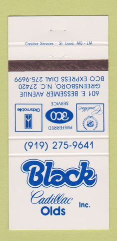 Matchbook Cover - Black Cadillac Oldsmobile Greensboro NC 30 Strike