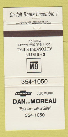 Matchbook Cover - Christin Chevrolet Oldsmobile Montreal QC 30 Strike