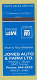 Matchbook Cover - Pontiac Buick GMC Massey Ferguson Tractors Hanley SK 30 Strike