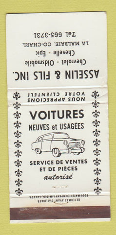 Matchbook Cover - Asselin Fils Chevrolet Oldsmobile La Malbaie QC WORN 30 Strike