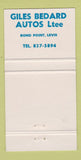 Matchbook Cover - 1970 Buick Pontiac Rond Point Levis QC 30 Strike