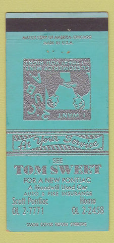 Matchbook Cover - Scott Pontiac Tom Sweet 30 Strike
