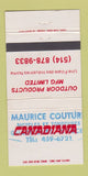 Matchbook Cover - Canadiana Outdoor Maurice Couture Bicycles WEAR 30 Strike
